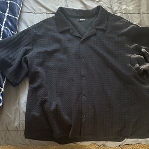 Fashion Nova Black Textured Button-Up Shirt